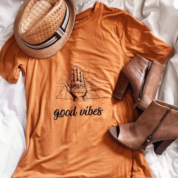 Jessica Gemma Tops - 🌿LAST ONE🌿Good Vibes All Seeing Eye Mustard Tee